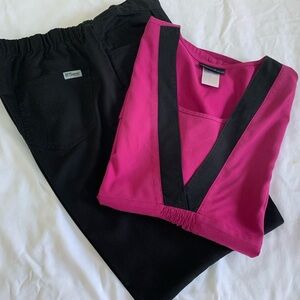 Grey’s Anatomy Black Scrub Pants/ Cherokee Pink Scrub Top